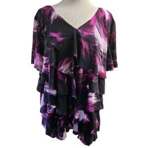 LEEBE Plus Size 3X Purple Black Flowy Business Casual Shirt